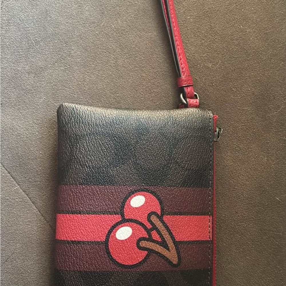 Coach Red and Black Cherry Stripe Wristlet